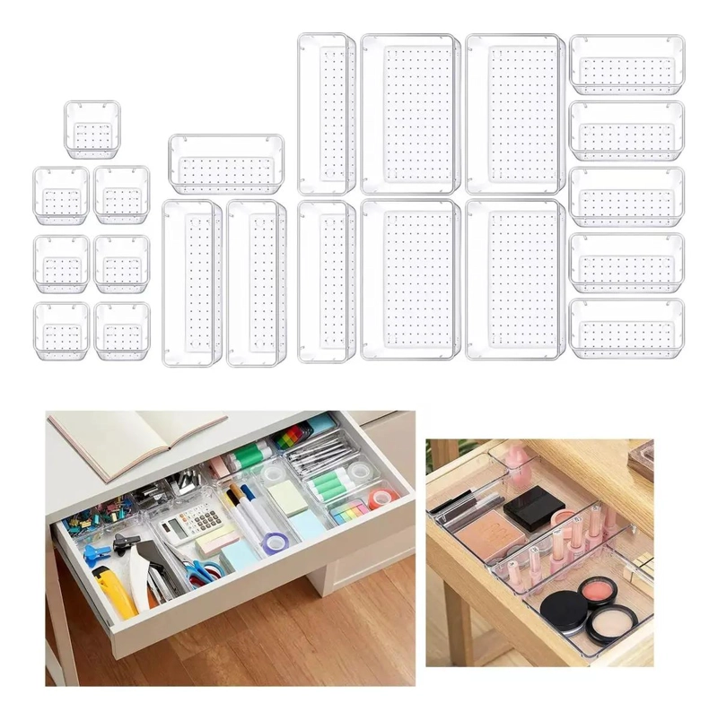 ORGANIZADOR DE ESCRITORIO ACRILICO TRANSPARENTE CON COMPARTIMENTOS 21X21 CM - 1
