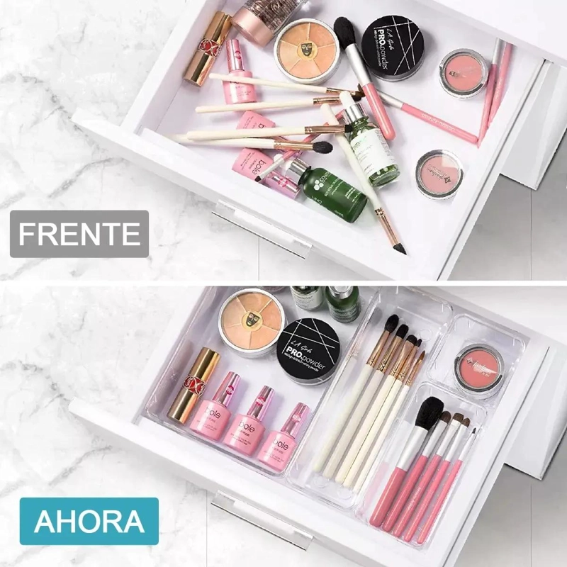 ORGANIZADOR DE ESCRITORIO ACRILICO TRANSPARENTE CON COMPARTIMENTOS 21X21 CM - 2