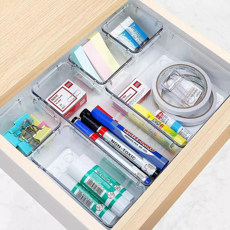 ORGANIZADOR DE ESCRITORIO ACRILICO TRANSPARENTE CON COMPARTIMENTOS 21X21 CM - 3
