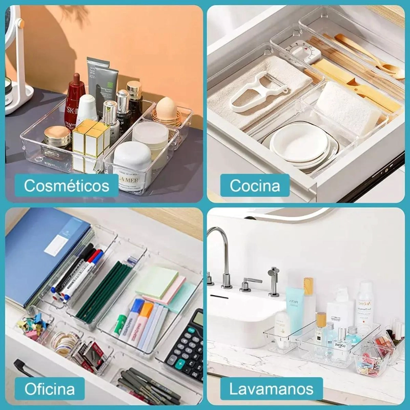 ORGANIZADOR DE ESCRITORIO ACRILICO TRANSPARENTE CON COMPARTIMENTOS 21X21 CM - 4