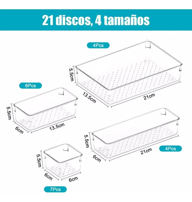 ORGANIZADOR DE ESCRITORIO ACRILICO TRANSPARENTE CON COMPARTIMENTOS 21X21 CM - 5