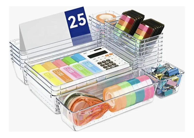 SET DE 25 ORGANIZADORES TRANSPARENTES PARA CAJONES DE OFICINA Y HOGAR - 1