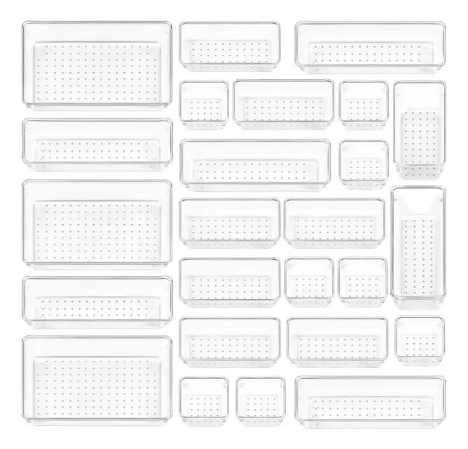 SET DE 25 ORGANIZADORES TRANSPARENTES PARA CAJONES DE OFICINA Y HOGAR - 2