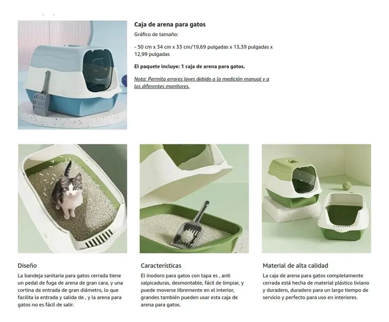 ARENERO CERRADO PARA GATOS CON PALA INTEGRADA 58X43X40 CM - 2