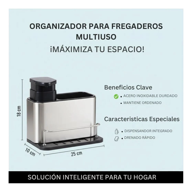 DISPENSADOR DE JABON PARA LAVALOZA CON PORTA ESPONJA Y ESCURRIDOR - 4
