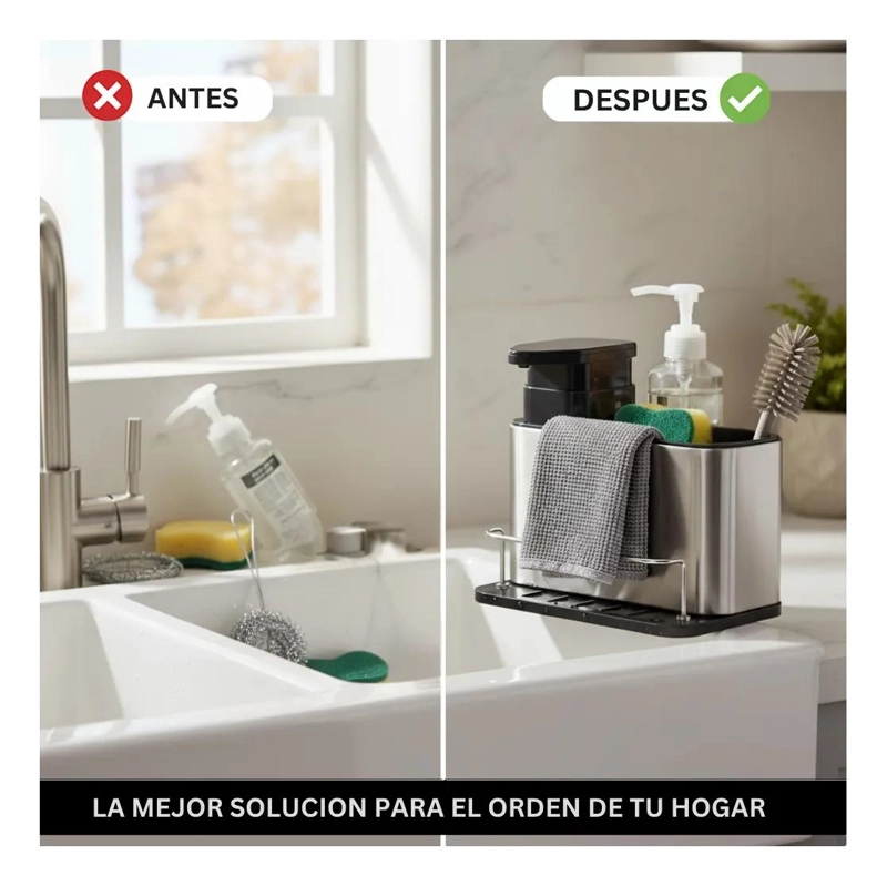 DISPENSADOR DE JABON PARA LAVALOZA CON PORTA ESPONJA Y ESCURRIDOR - 5
