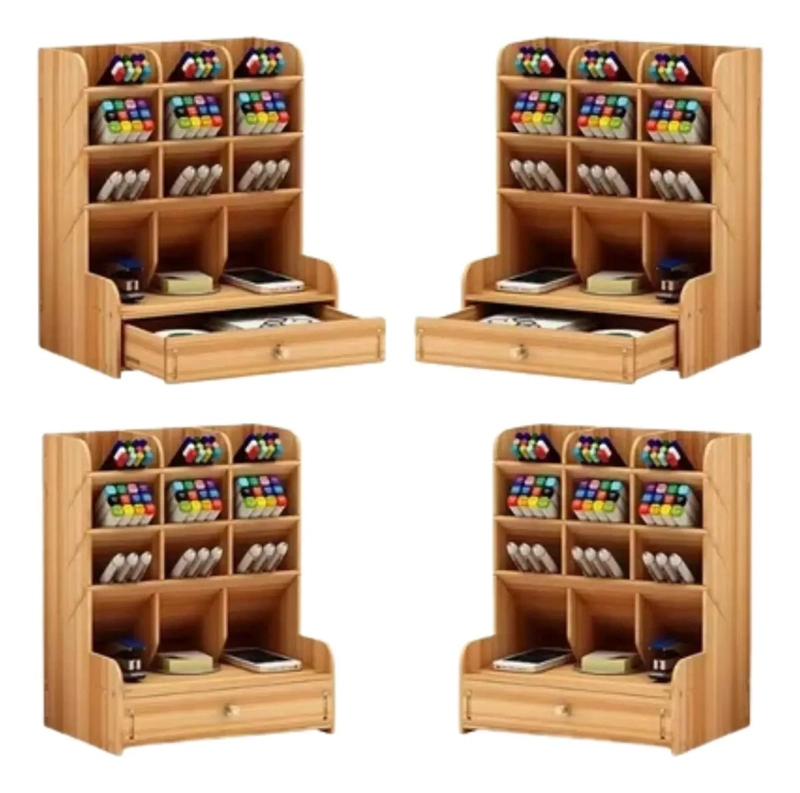 ORGANIZADOR DE LAPICES Y PINCELES DE MADERA CON CAJON - 1
