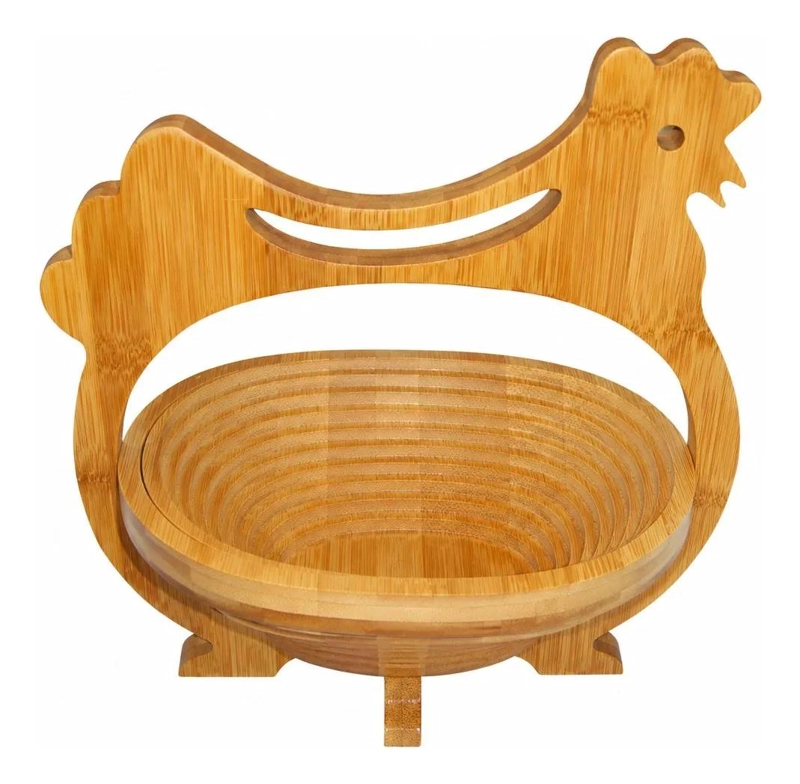 ORGANIZADOR DE HUEVOS DE BAMBU CON DISEÑO DECORATIVO DE GALLINA - 2