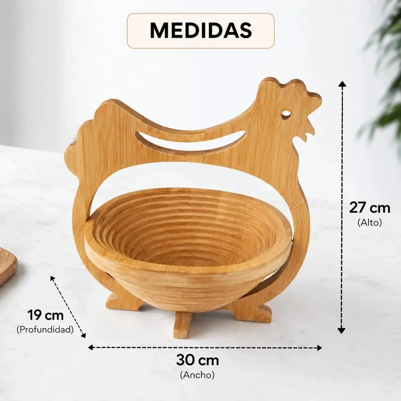 ORGANIZADOR DE HUEVOS DE BAMBU CON DISEÑO DECORATIVO DE GALLINA - 3