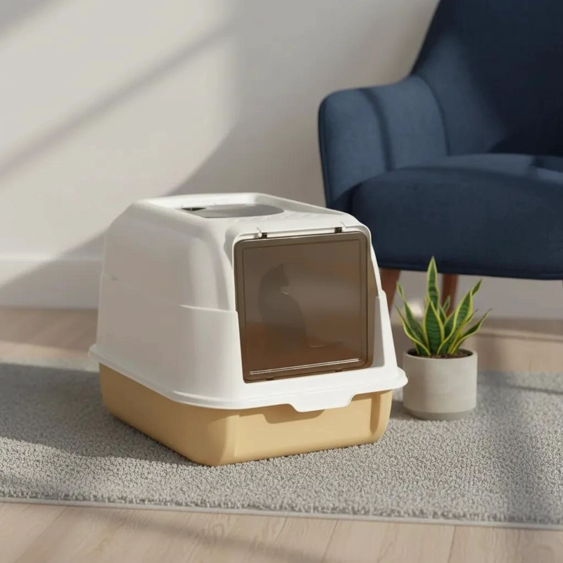 ARENERO CERRADO MEDIANO CON SISTEMA ANTISALPICADURAS PARA GATOS - 2