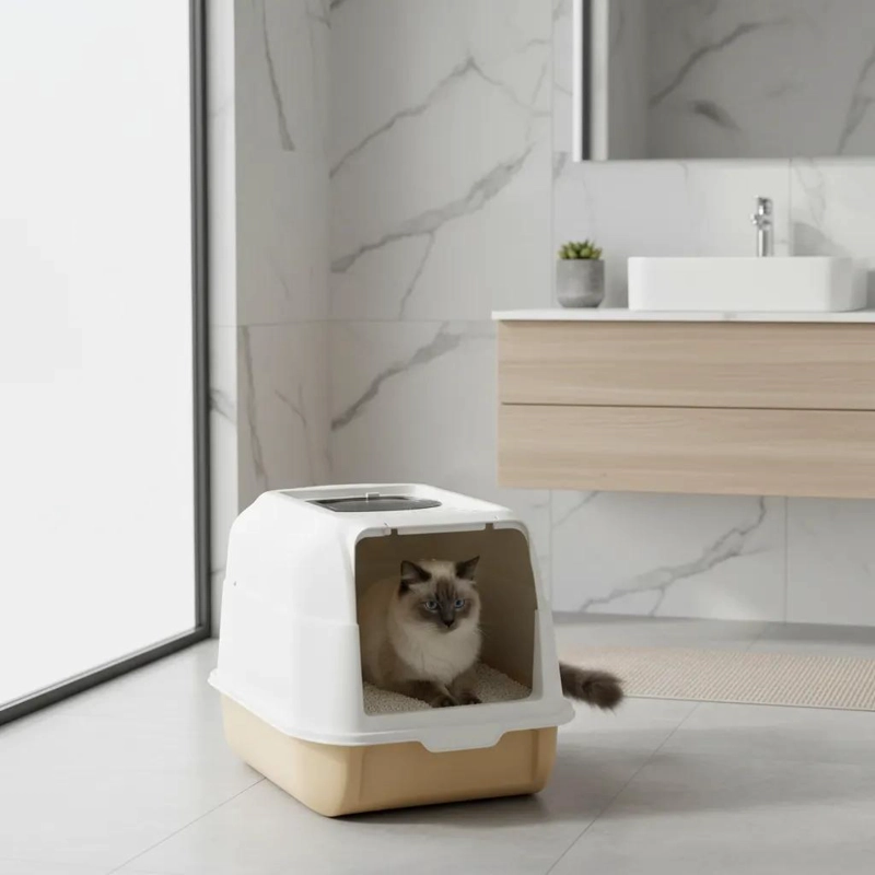 ARENERO CERRADO MEDIANO CON SISTEMA ANTISALPICADURAS PARA GATOS - 3