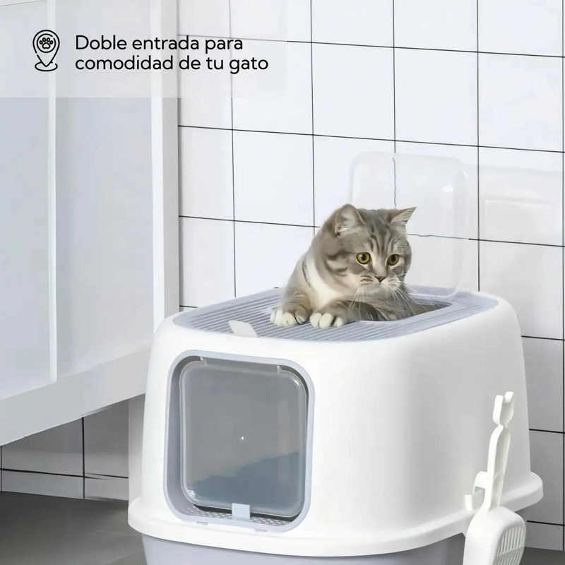 ARENERO CERRADO GRANDE PARA GATOS COLOR GRIS CON DOBLE ENTRADA - 4
