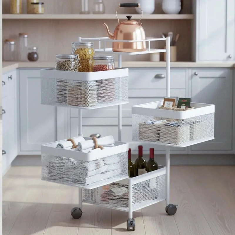 ESTANTE ORGANIZADOR GIRATORIO DE METAL CON 4 NIVELES PARA FRUTAS Y VERDURAS - 1