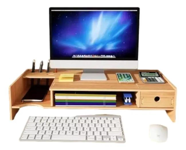 MUEBLE ORGANIZADOR PARA ESCRITORIO CON ELEVADOR DE MONITOR DE MADERA - 1