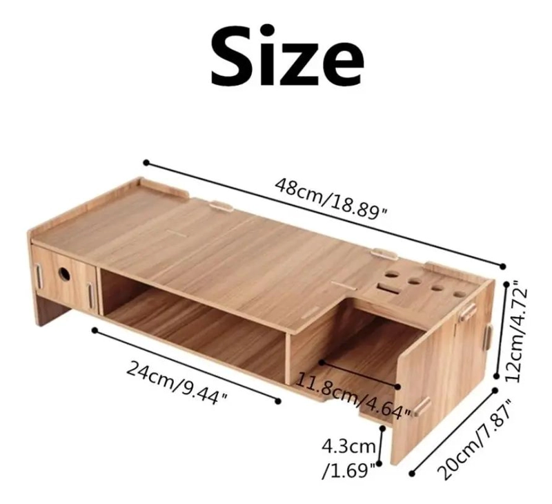 MUEBLE ORGANIZADOR PARA ESCRITORIO CON ELEVADOR DE MONITOR DE MADERA - 2