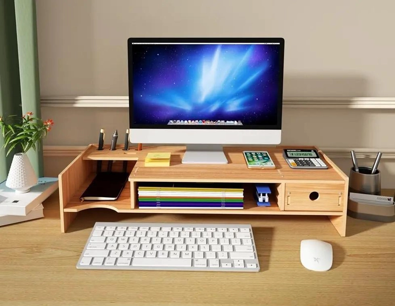 MUEBLE ORGANIZADOR PARA ESCRITORIO CON ELEVADOR DE MONITOR DE MADERA - 3