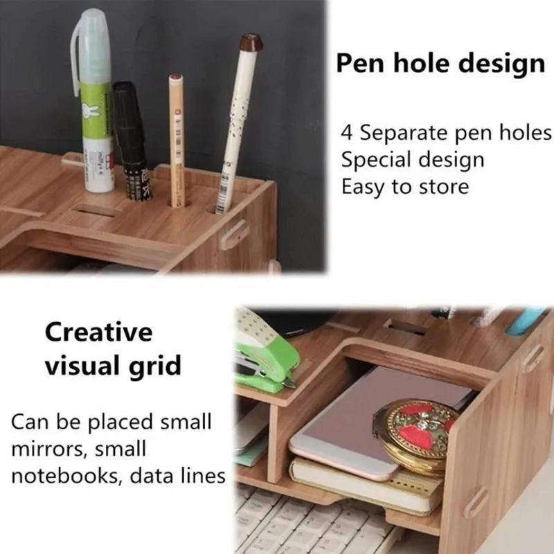 MUEBLE ORGANIZADOR PARA ESCRITORIO CON ELEVADOR DE MONITOR DE MADERA - 4