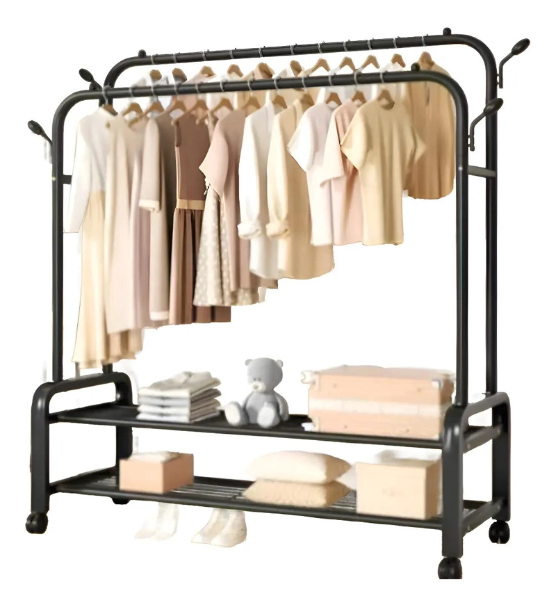 COLGADOR NEGRO MULTIPROPOSITO PARA ROPA Y ZAPATOS CON RUEDAS RESISTENTES - 1