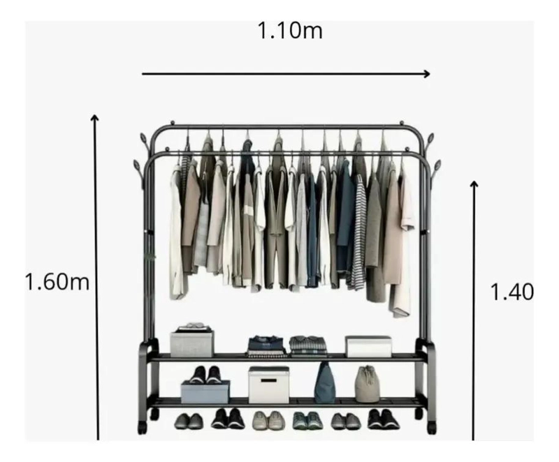 COLGADOR NEGRO MULTIPROPOSITO PARA ROPA Y ZAPATOS CON RUEDAS RESISTENTES - 5