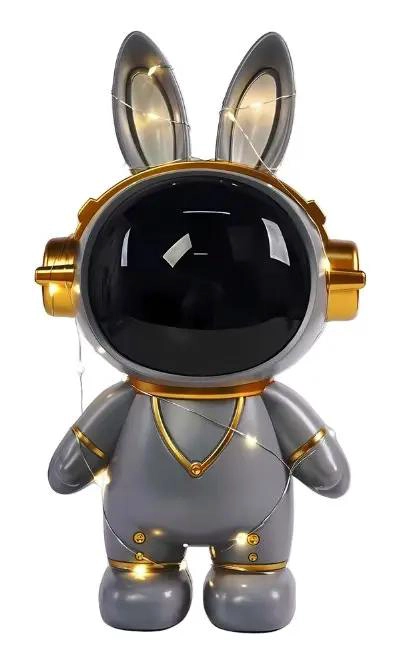 ALCANCIA CON DISEÑO DE ASTRONAUTA CONEJO EN COLOR GRIS PARA AHORRO - 1