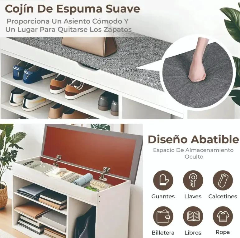 ZAPATERO ORGANIZADOR CON BANCA Y PROBADOR 51X80X30 CM BLANCO - 2