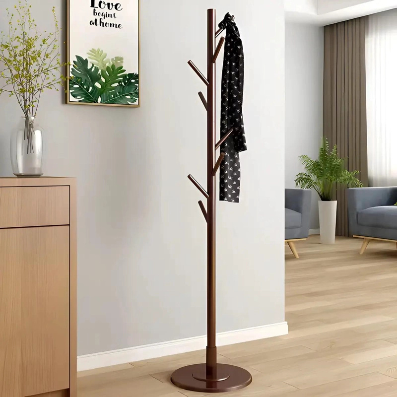 PERCHERO DE PIE DE MADERA CON 8 BRAZOS Y ALTURA DE 1.7 METROS COLOR MARRON - 4