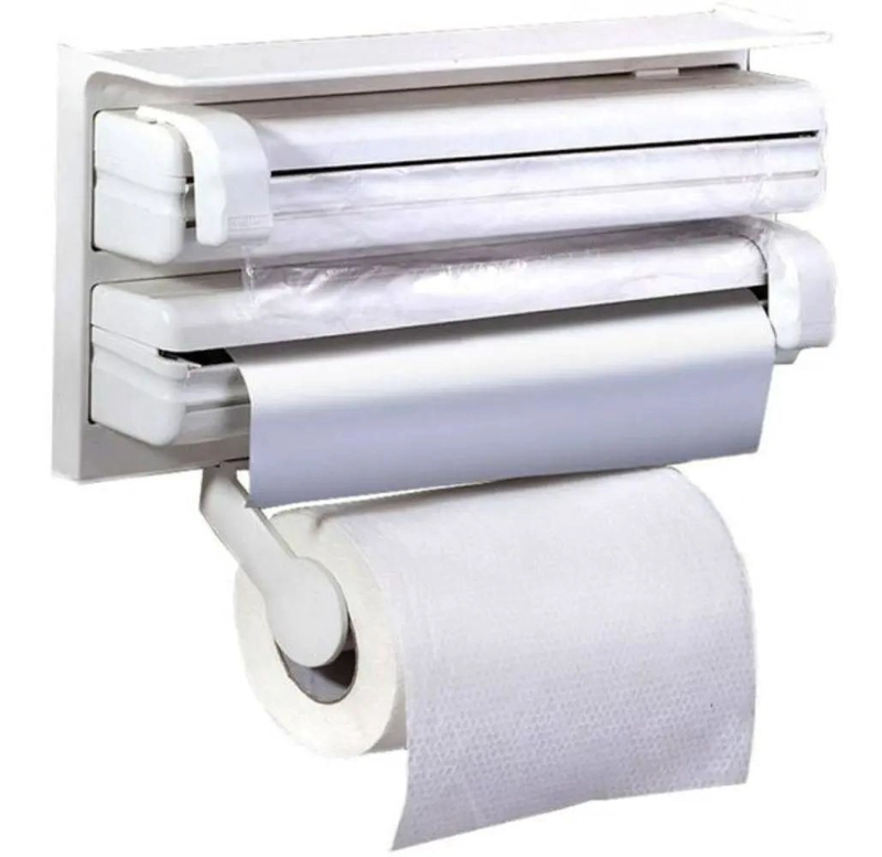 PORTARROLLO DISPENSADOR TRIPLE PARA TOALLAS DE COCINA CON ALUMINIO Y FILM - 1