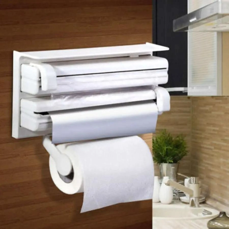 PORTARROLLO DISPENSADOR TRIPLE PARA TOALLAS DE COCINA CON ALUMINIO Y FILM - 3