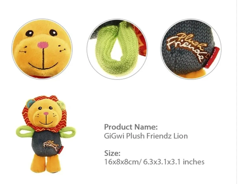 PELUCHE PARA PERROS CON FORMA DE LEON COLOR NARANJA Y SONIDO DE 17 CM - 3