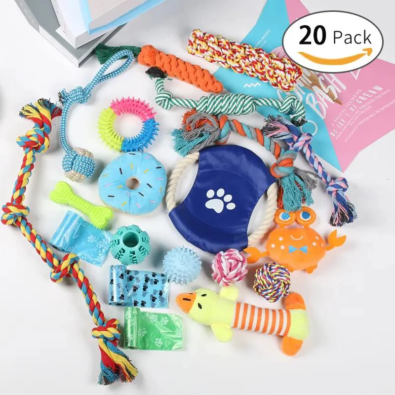 SET DE 20 JUGUETES PARA PERRO CON DISCO, PELOTA Y CUERDA - 1