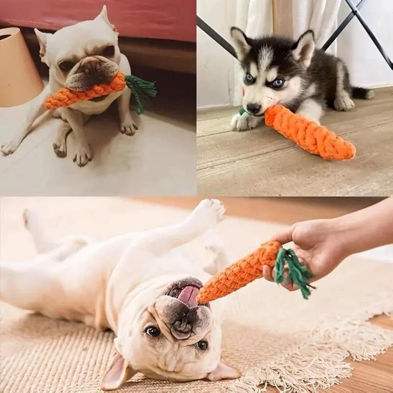 JUGUETE PARA PERRO EN FORMA DE ZANAHORIA CON NUDO PARA MASTICAR - 5