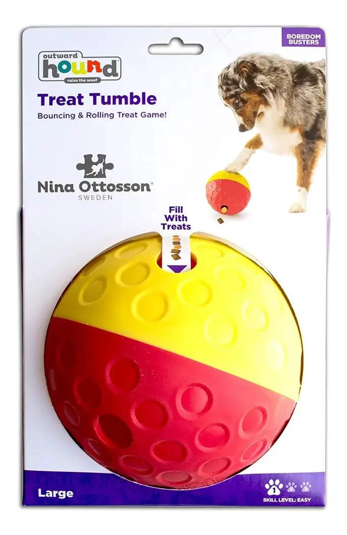 JUGUETE INTERACTIVO DISPENSADOR DE PREMIOS PARA PERROS EN COLORES AMARILLO Y ROJ - 2