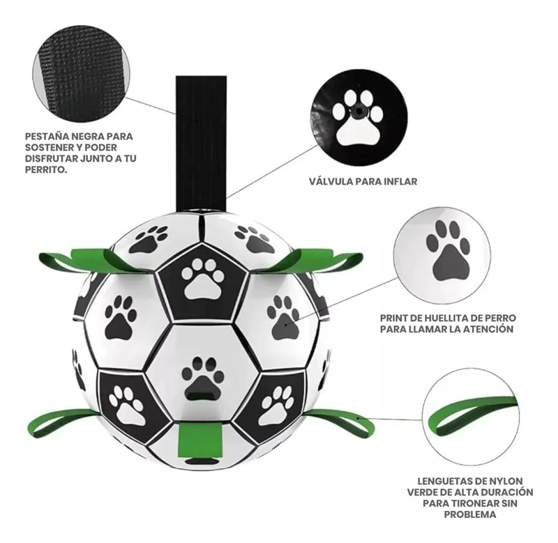 PELOTA DE FUTBOL PARA PERRO CON CORREAS COLOR MORADO PARA JUEGO Y ENTRENAMIENTO - 4
