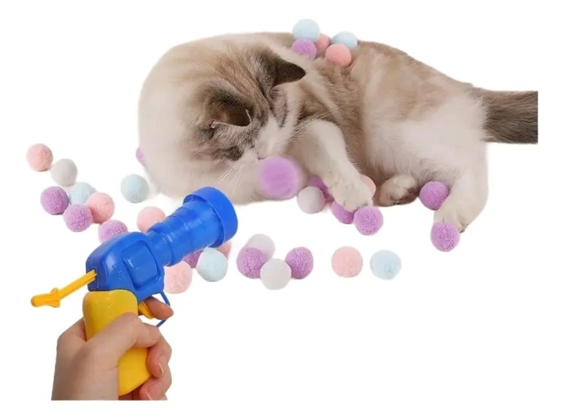 PISTOLA LANZADORA INTERACTIVA CON MAS DE 30 PELOTAS DE FELPA PARA GATOS - 1