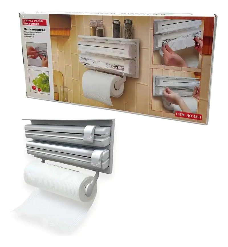 DISPENSADOR TRIPLE PARA PAPEL DE COCINA COLOR BLANCO CON DISEÑO COMPACTO - 2