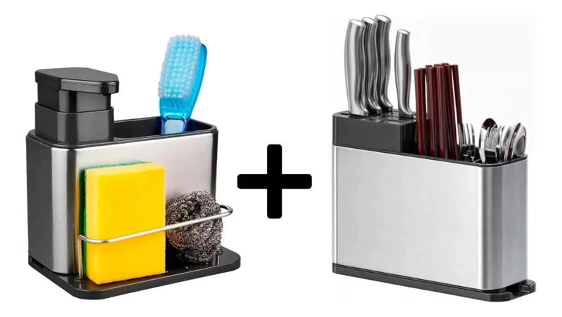 SET ORGANIZADOR DE COCINA ACERO INOXIDABLE PARA LAVAPLATOS - 1