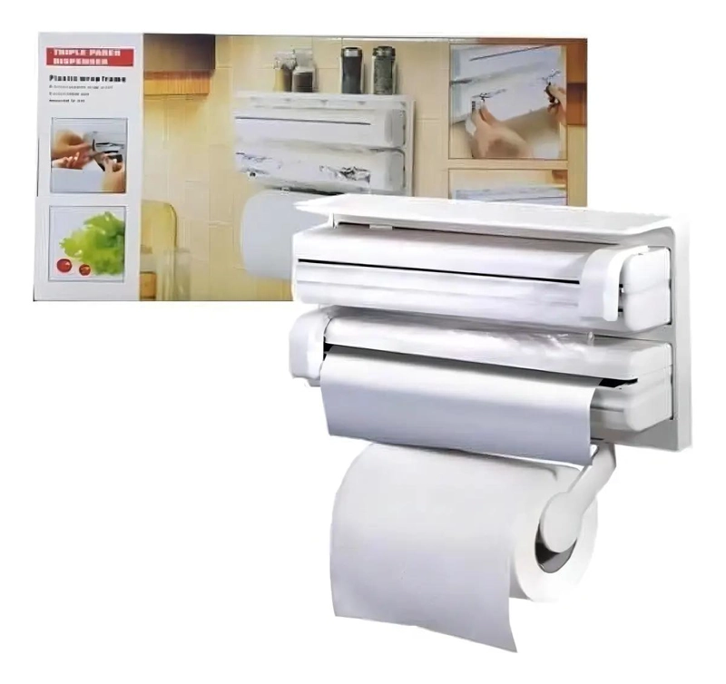 PORTARROLLO TRIPLE BLANCO PARA DISPENSAR TOALLAS EN COCINA - 2