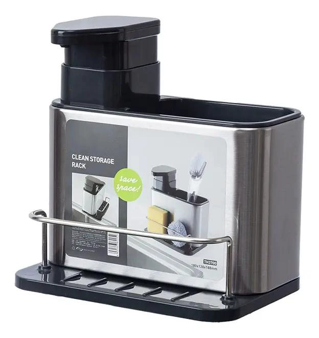 ORGANIZADOR PARA FREGADERO CON DISPENSADOR DE JABON Y SOPORTE PARA ESPONJA - 1