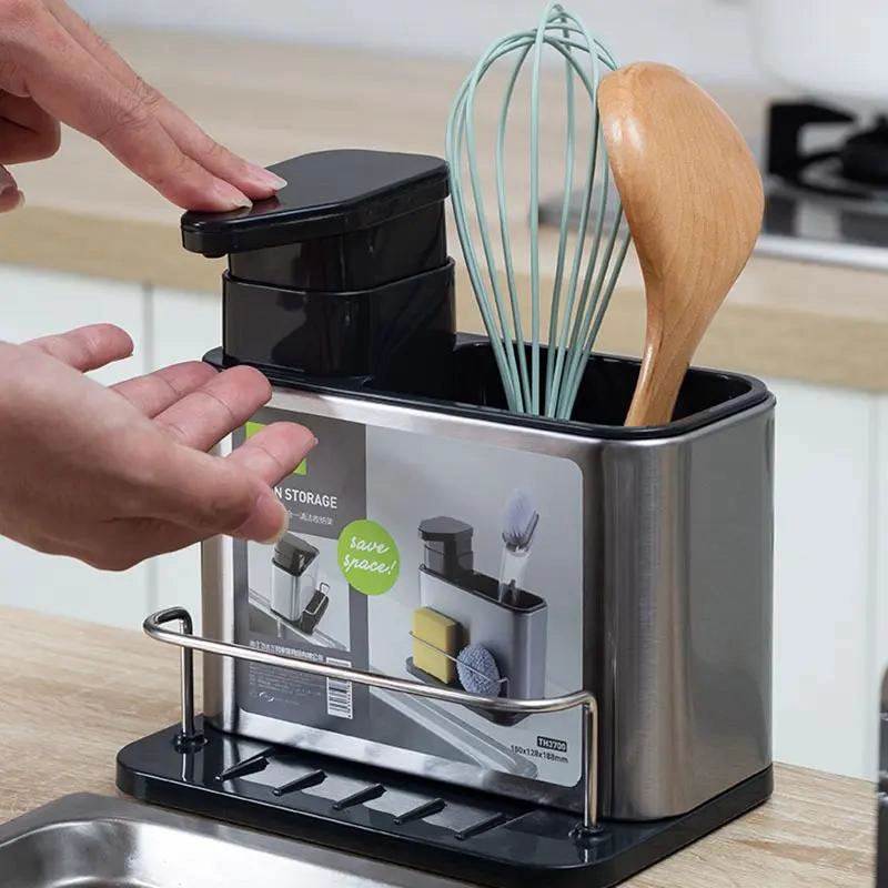 ORGANIZADOR PARA FREGADERO CON DISPENSADOR DE JABON Y SOPORTE PARA ESPONJA - 5