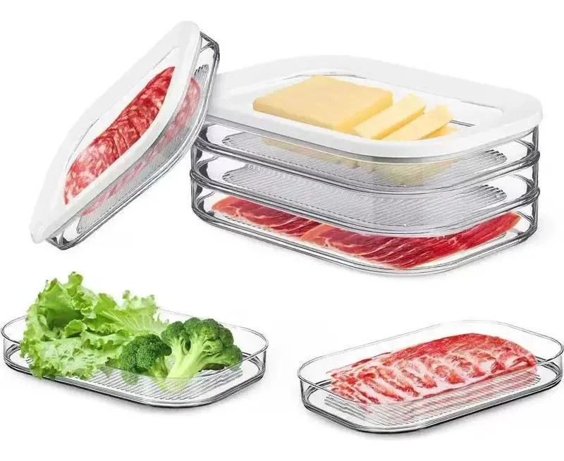 ORGANIZADOR ACRILICO PARA REFRIGERADOR CON TAPA Y CUATRO COMPARTIMENTOS - 4