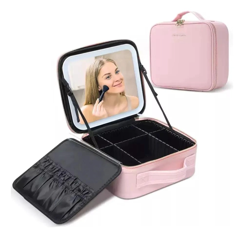 ESTUCHE ORGANIZADOR PARA MAQUILLAJE CON ESPEJO ILUMINADO LED - 1