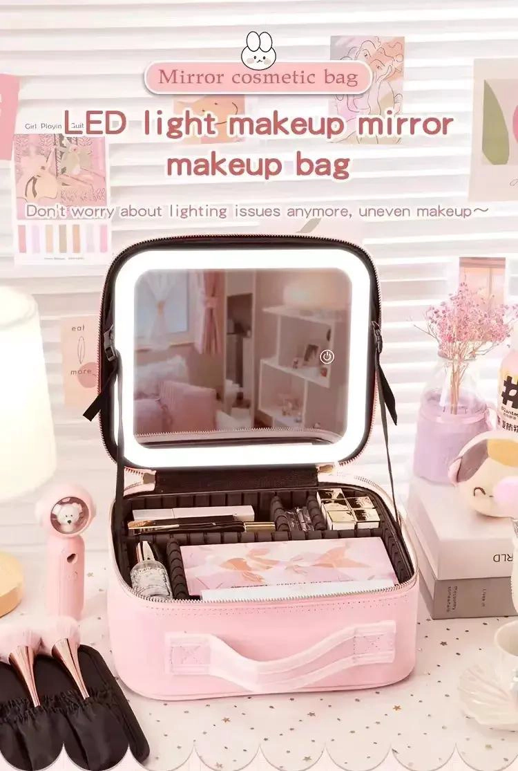 ESTUCHE ORGANIZADOR PARA MAQUILLAJE CON ESPEJO ILUMINADO LED - 3