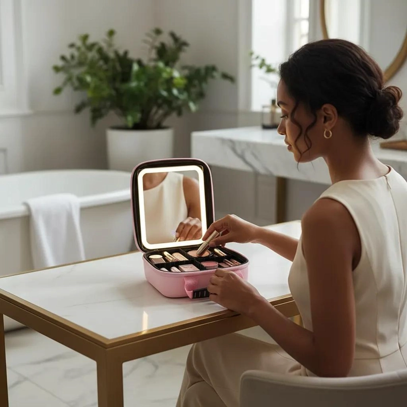 COSMETIQUERO CON ESPEJO Y COMPARTIMENTOS PARA MAQUILLAJE - 3