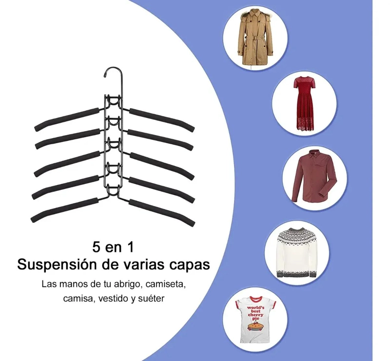 SET DE 2 COLGADORES ANTIDESLIZANTES PARA ROPA CON DISEÑO 5 EN 1 - 3