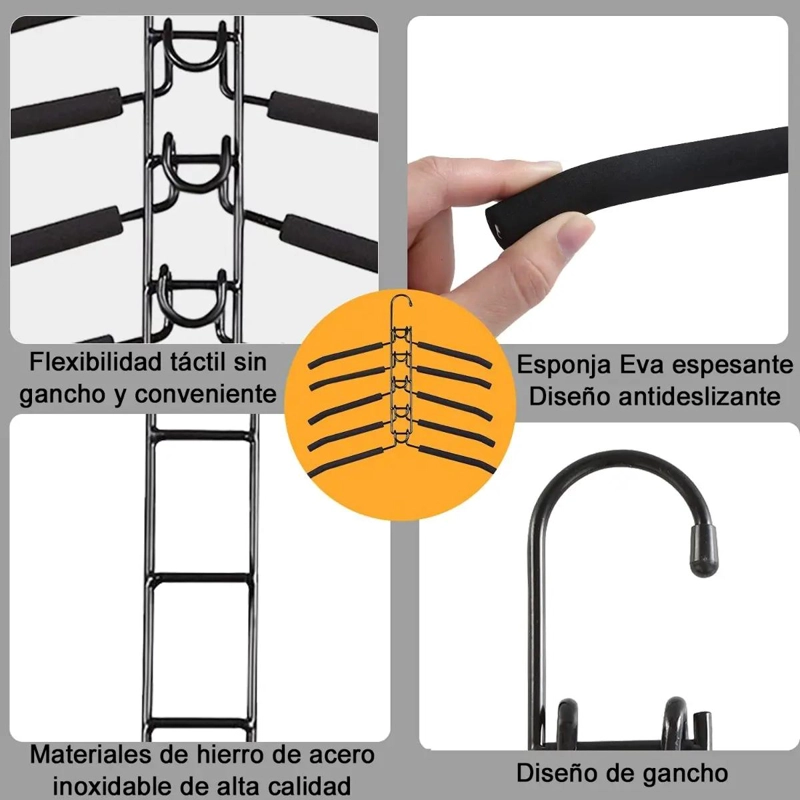 SET DE 2 COLGADORES ANTIDESLIZANTES PARA ROPA CON DISEÑO 5 EN 1 - 5