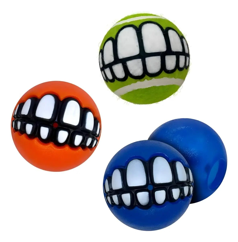PELOTAS PARA PERROS TAMAÑO MEDIANO DE 3 PULGADAS CON DISEÑO SONRISAS - 5