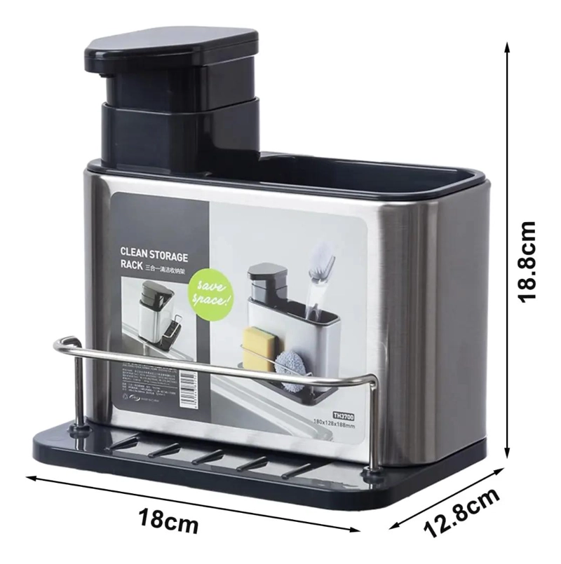 DISPENSADOR DE JABON PARA LAVALOZAS CON PORTA ESPONJA Y ORGANIZADOR PARA COCINA - 2