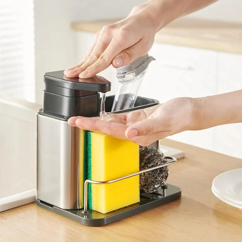 DISPENSADOR DE JABON PARA LAVALOZAS CON PORTA ESPONJA Y ORGANIZADOR PARA COCINA - 3