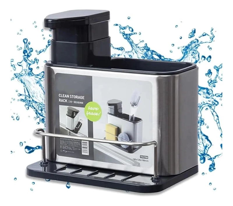 DISPENSADOR DE JABON PARA LAVALOZAS CON PORTA ESPONJA Y ORGANIZADOR PARA COCINA - 5