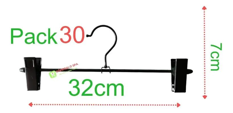 SET DE 60 COLGADORES METALICOS NEGROS PARA PANTALONES DE 32 CM - 2